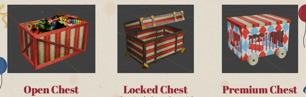 The project's promotion artwork shows an Open Chest, a Locked Chest, and a wheeled Premium Chest model.